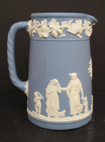 Crystal Cathedral Ministries - Bird - Jasperware-Style Blue Pitcher Classical Motif 6.5&rdquo; w/ Inscription - 7