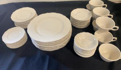 Syracuse China 63-Piece White Dinnerware Set with Scalloped Edges