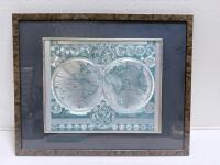 Framed Adam Friedrich Z&uuml;rner Double-Hemisphere World Map, Latin Text, Celestial Insets, 28x22" Sp-18