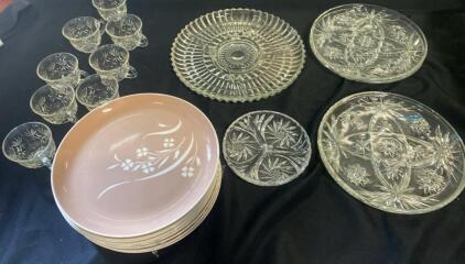 Vintage Harkerware Dinner Plates, Pink with White Floral Design, Set of 8, 10.25" Diameter And More
