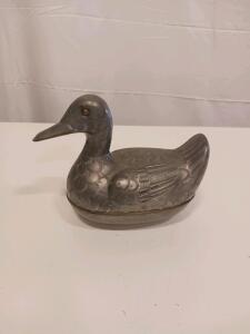 Vintage 1960s Ngan Winshine Pewter and Brass Duck Trinket Box, 5.5" x 3.5" x 4.5"