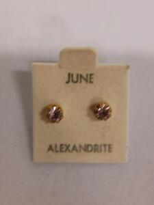 June Alexandrite Stud Earrings, Sterling Silver, 2mm Round Synthetic Stones