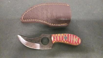 Custom Fixed Blade Skinner Knife, 3" Carbon Steel Blade, Mosaic Pin, Exotic Handle, Leather Sheath