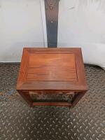 Hand-Carved Asian-Style Solid Wood Accent Table with Floral Apron, 12x12x18 Inches - 2