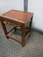 Hand-Carved Asian-Style Solid Wood Accent Table with Floral Apron, 12x12x18 Inches - 3