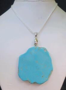 138.90cts Turquoise Free-form Slice 24" Necklace