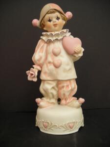 Enesco "Happy Heart" 1985 Limited Edition Porcelain Clown Music Box, 6.5" Tall, Model 600091