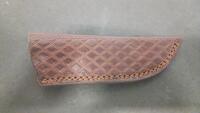 Fixed-Blade Hunting Knife with Gut Hook, 4" Blade, 9" Overall, Tooled Leather Sheath - 3