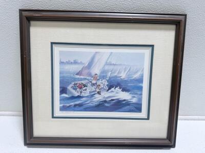 Signed Don Rayton Nautical Sailing Race Art Print, Framed and Matted, 20x24 Inch Wood Frame Sp, -18