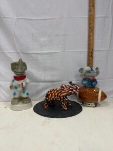 Jim Beam Elephant Football Player Ceramic Decanter 10" Vintage Collectible, 100 Month Label