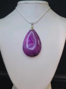 81.15ct Natural Rainbow Dragon Vein Agate Teardrop Gemstone 24" Necklace