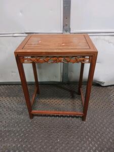 Carved Wood Accent Side Table, Rectangular, Brown, 18x12x24in, Floral Apron