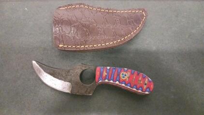 Fixed-Blade Skinner Knife, 3.5" Carbon Steel Blade, Custom Resin Handle, Leather Sheath