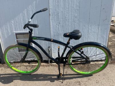 High Tide Aluminum Beach Cruiser Bicycle, 26" Wheels, Single-Speed, Black with Lime Green Accents