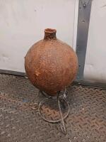 Antique Iron Water Canteen Jug with Handle and Metal Stand, Early 20th Century, 1.5 Gallon - 3