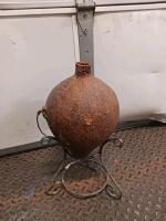 Antique Iron Water Canteen Jug with Handle and Metal Stand, Early 20th Century, 1.5 Gallon - 4