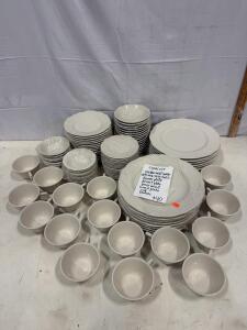 Syracuse Restaurant White China 8 Place Settings &ndash; Dinner, Dessert, Bread Plates, Bowls, Cups, Saucers