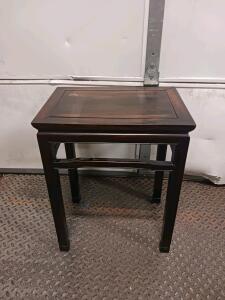 Rectangular Wooden Side Table with Beveled Edges and Lower Stretcher Support