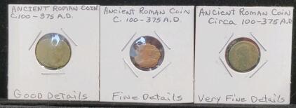 (3) Ancient Roman Empire Coins circa 100-375A.D