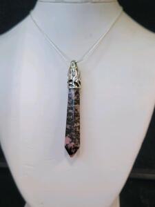 Black Leopard Rhodochrosite Gemstone Hexagonal 24" Necklace