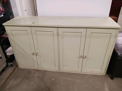 4-Door Painted Wood Storage Cabinet with Glass Knobs, Approx. 66"x16"x32", Freestanding Sideboard