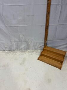 Crystal Glass Candle Holder Set of 5 with Bamboo 3-Tier Display Stand, Assorted Heights