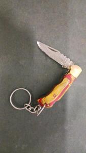 Miniature Folding Pocket Knife Keychain, Wood Handle, 1.4" Blade, Brass Bolster, Slip Joint
