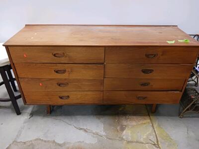 Mid-Century Modern 8-Drawer Dresser, Brown Wood, 60" Wide, Integrated Pulls
