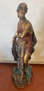 Antique Spelter Figurine of Classical Woman, 21" Tall, Painted Bronze Finish ( SP1 )