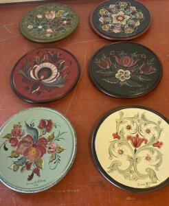 Hand-Painted Norwegian Rosemaling Wall Plaques by Joanie Hultstrand, Rogaland Style, 1995, Set of 6 (SP11)