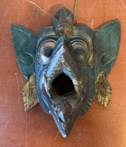 Hand-Carved Balinese Wooden Mask &mdash; Mythological Creature, Painted, Rope Hanging, 12"x12"x5" ( SP11 )