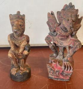 Balinese Hand-Carved Wooden Barong & Garuda Statues, 10" Painted Folk Art Figures Indonesia ( SP11 )