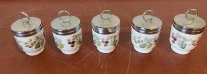 Royal Worcester England Egg Coddlers Set of 5, Blackberry Floral Pattern, Porcelain & Metal Lids ( SP11 )