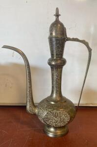 Traditional Engraved Brass Ewer with Floral Motifs, 21&rdquo; Tall ( SP7 )