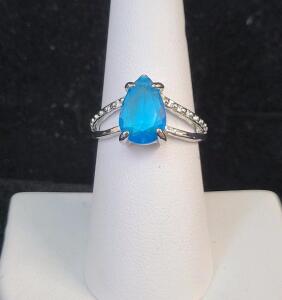 Aquamarine Faceted Pear Cut Ring, Size 7
