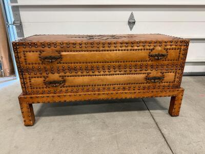 Vintage Wooden Chest with Decorative Studding, Two Drawers, and Block Legs 40&rdquo;x16&rdquo;x21&rdquo;