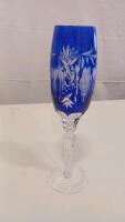 Bohemian Cobalt Blue Cut-to-Clear Crystal Champagne Flute, 8.75" Tall, 6 oz Capacity - 2