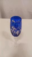 Bohemian Cobalt Blue Cut-to-Clear Crystal Champagne Flute, 8.75" Tall, 6 oz Capacity - 3