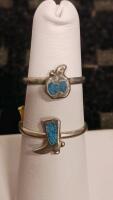 Sterling Silver Turquoise Inlay Rings &ndash; Cowboy Boot & Apple Design, Set of 2