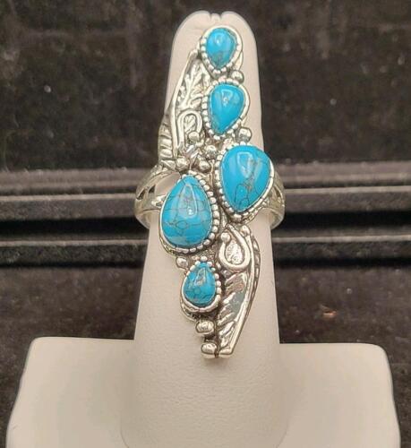 Long Turquoise 5-Stone Ring, Size 7