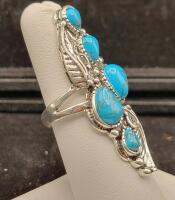 Long Turquoise 5-Stone Ring, Size 7 - 2