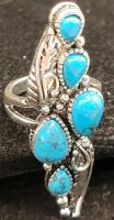Long Turquoise 5-Stone Ring, Size 7 - 4