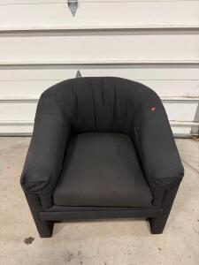 Black Modern Barrel Club Chair &ndash; Fabric Upholstery, Rounded Arms, 32"x30"x29" Approx. Dimensions