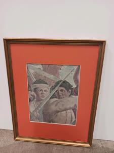 Framed Classical Warrior Fresco Reproduction, Gold Frame, 22"x19" with Orange Mat Sp-5