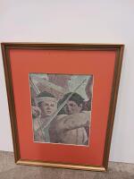 Framed Classical Warrior Fresco Reproduction, Gold Frame, 22"x19" with Orange Mat Sp-5 - 2