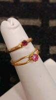 Gold Rings with Red and Pink Gemstones, Round Cut, Prong Setting, Split Band Design