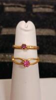 Gold Rings with Red and Pink Gemstones, Round Cut, Prong Setting, Split Band Design - 2