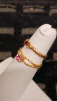 Gold Rings with Red and Pink Gemstones, Round Cut, Prong Setting, Split Band Design - 3
