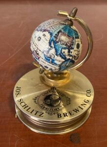 Schlitz Brewing Co. Brass Desktop Globe Tape Dispenser &ndash; Unexplored Territory '72 Promo Collectible