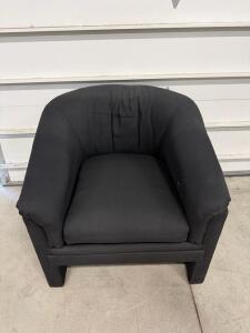 Black Modern Fabric Armchair, 30"x30"x28", Padded Tub Back, Wood Frame